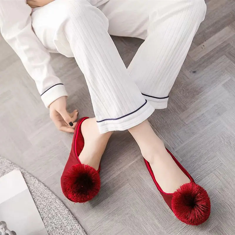 Women Home Slippers Indoor Winter Slippers Flat Silk  Adult Ladies Soft Slipper House Mules