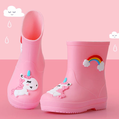 Botas de Chuva para Crianças Meninas Galochas Meninos PVC Quente Crianças Sapatos Impermeáveis Modis Desenho Animado Unicórnio Capa de algodão removível