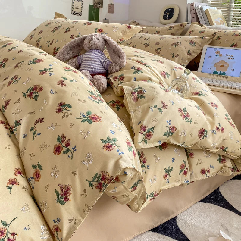 Vintage Floral Duvet Cover Set, 3pcs Botanical Bedding Garden Style Flowers Reversible Comforter Covers Luxury Soft Breathable