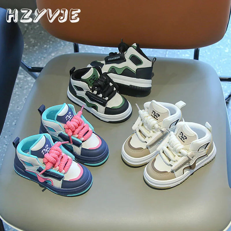 Sapatilhas Desportivas Novas de Primavera Outono para Criança, Sapatos de Tabuleiro Casuais para Menino, Sapatos de Corrida Dopamina da Moda de Cano Alto para Menina