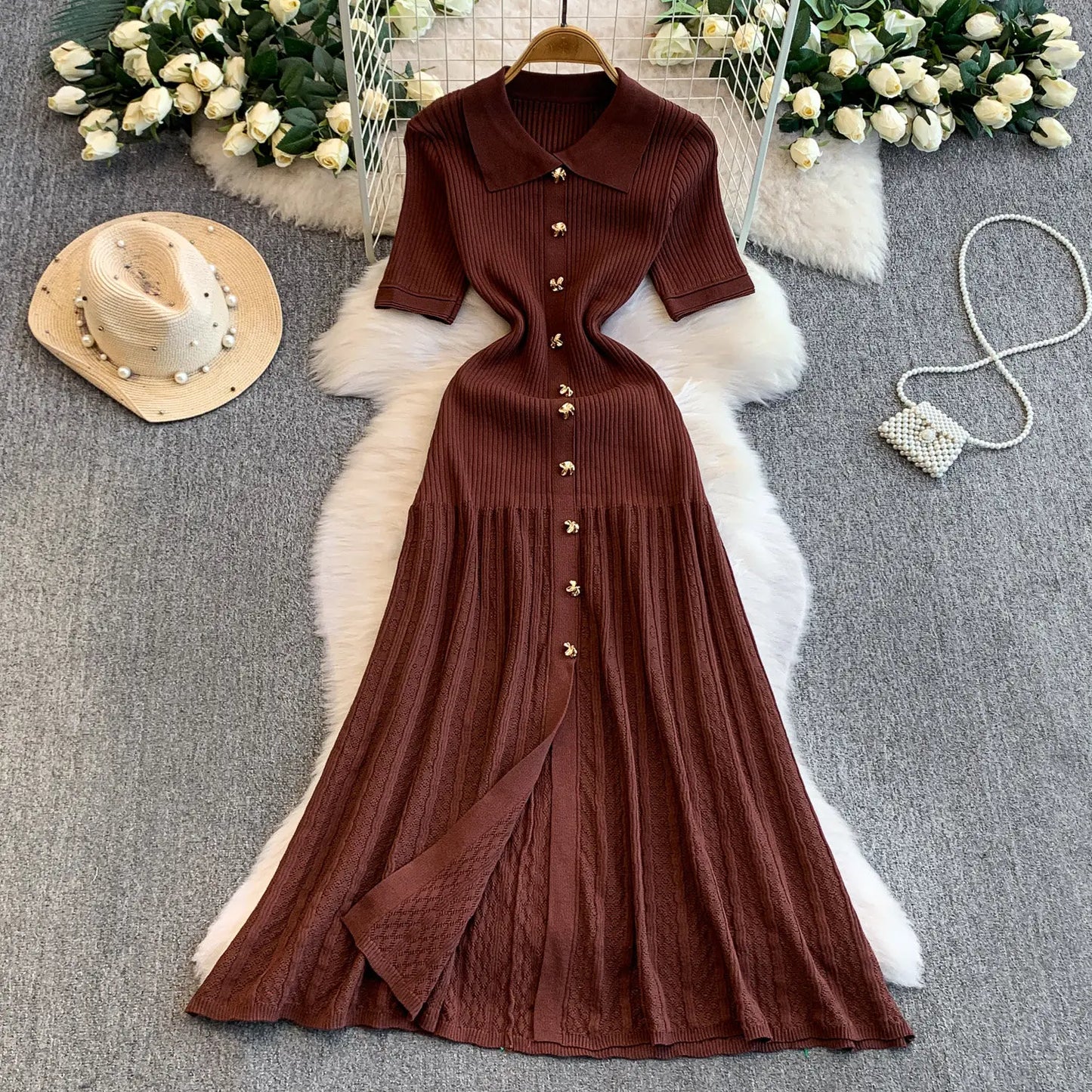 2025 Vestidos de Mulher Linha A Vazados Vestidos Femininos de Malha Vintage Robe Femme Cintura Alta Verão Coreano Vestido de Peitilho Único