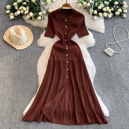 2025 Vestidos de Mulher Linha A Vazados Vestidos Femininos de Malha Vintage Robe Femme Cintura Alta Verão Coreano Vestido de Peitilho Único