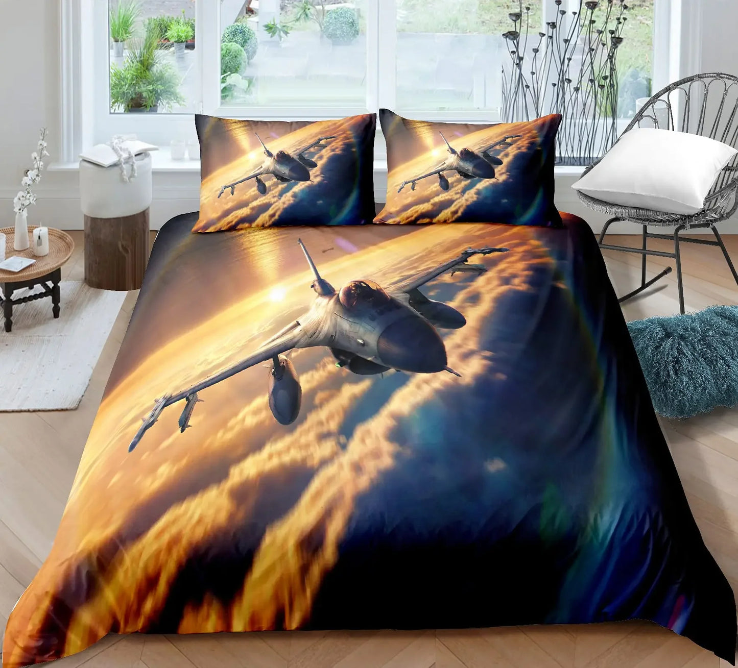 Boys Airplane Duvet Cover Set Children Teens Aviation Aircraft Runway Bedding Set 3D Airplane Cover Room Decortion for Adults