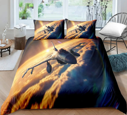 Boys Airplane Duvet Cover Set Children Teens Aviation Aircraft Runway Bedding Set 3D Airplane Cover Room Decortion for Adults