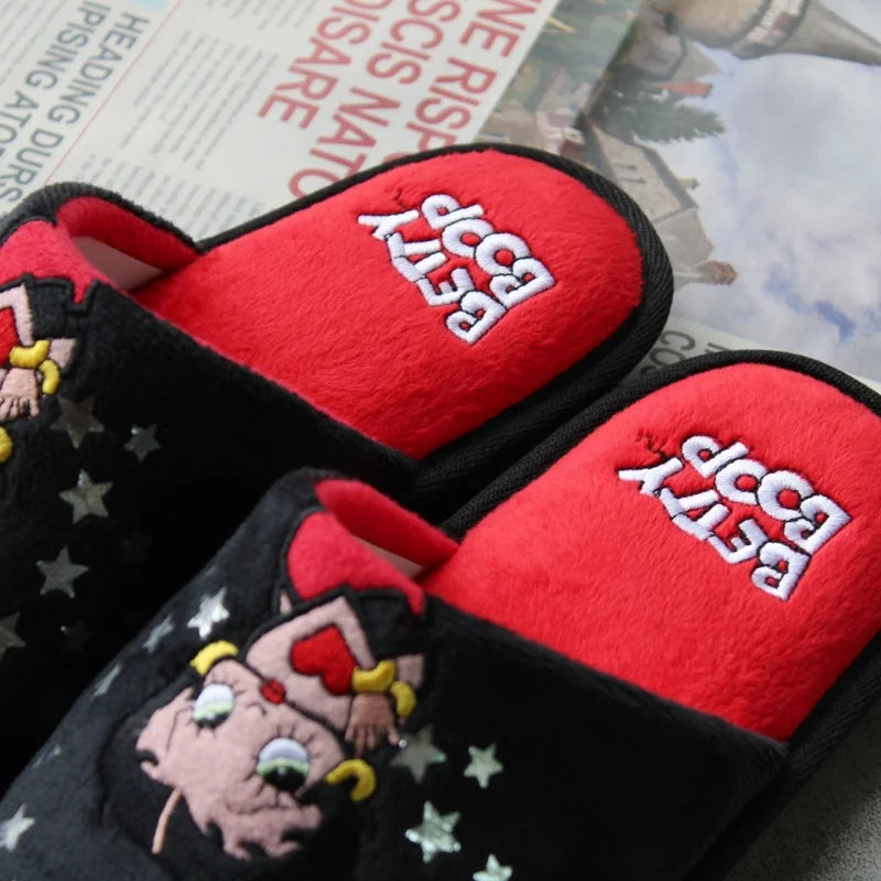 Pantufas da Betty Boop Anime Mulher Peluche Chinelos Bonitos Desenhos Animados Confortáveis Quentes Sapatos de Casa Kawaii Antiderrapantes Sola Macia para Exterior