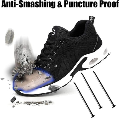 Steel Toe Shoes Women Lightweight Safety Shoes Air Cushion Comfortable Slip Resistant Indestructible Puncture Proof Work Shoes