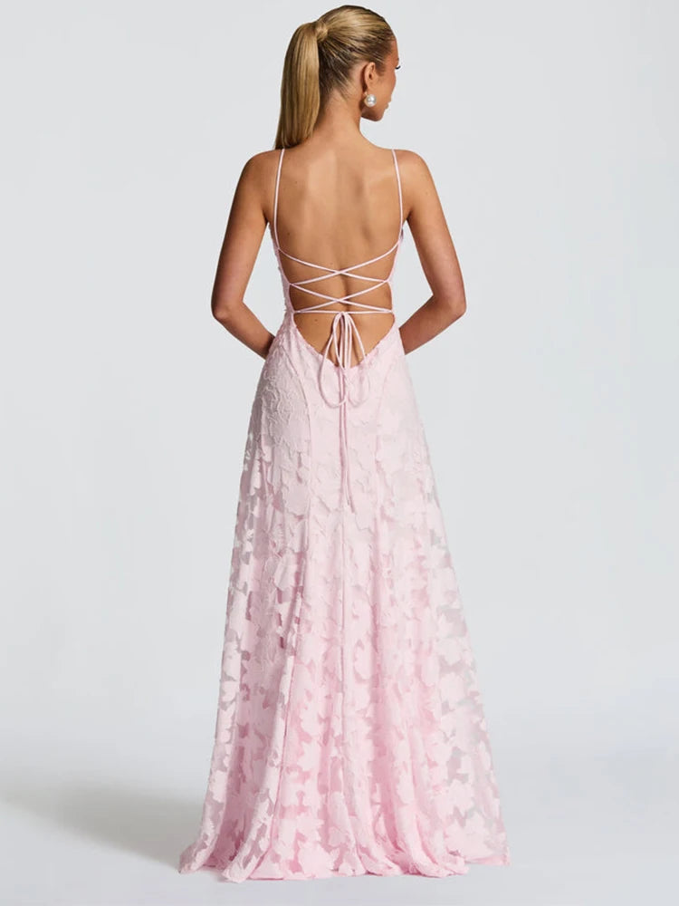 Vestido Maxi Bordado Floral 2026 para Mulher Vestidos de Festa de Verão Vestidos de Formatura Vestidos de Alças sem Costas Estilo Francês Vestido de Noite