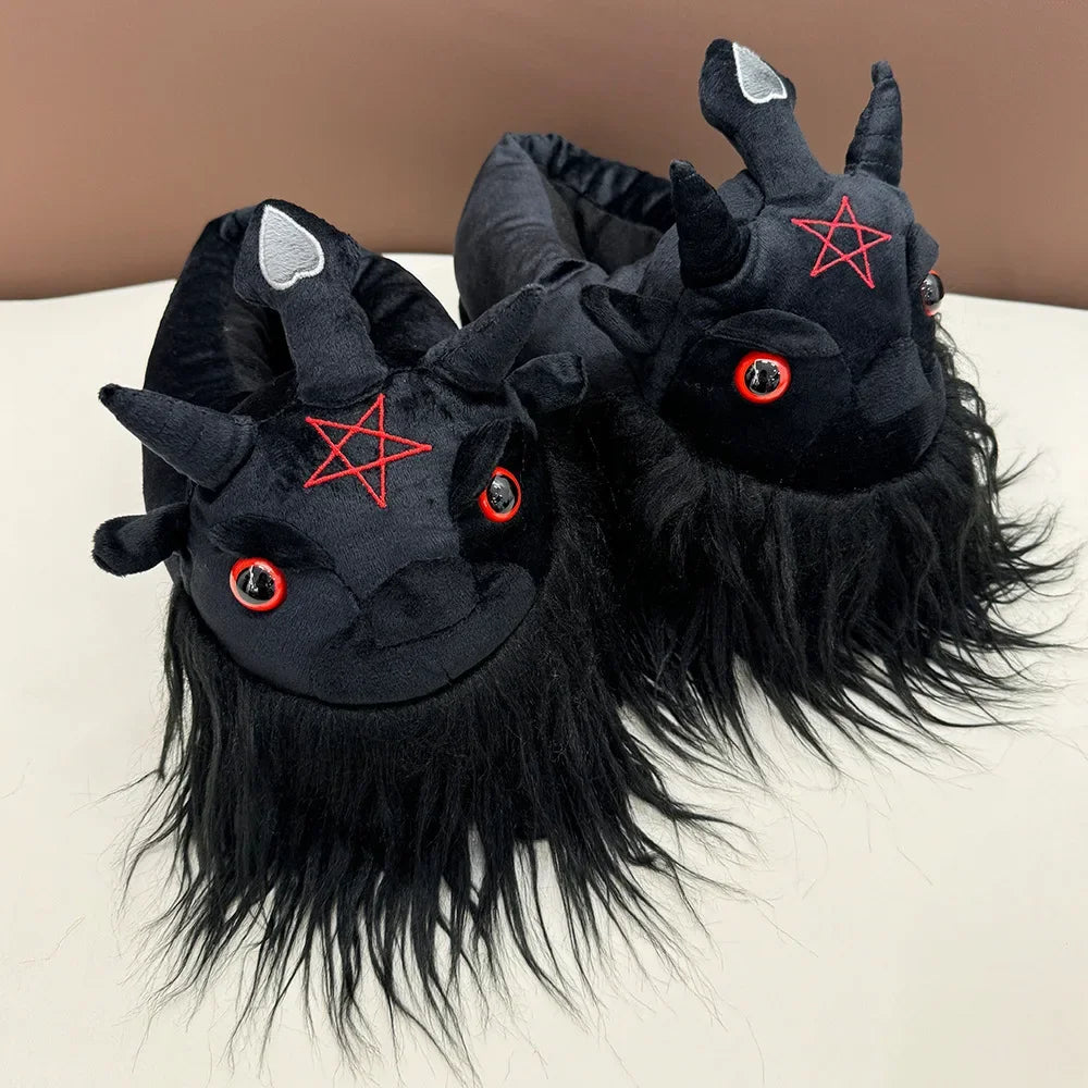 Spooky Halloween Ghostly Plush Slippers Highland Cow Rabbit Four Eyes Animals Shoes Indoor House Black Soft Funny Slipper Adults