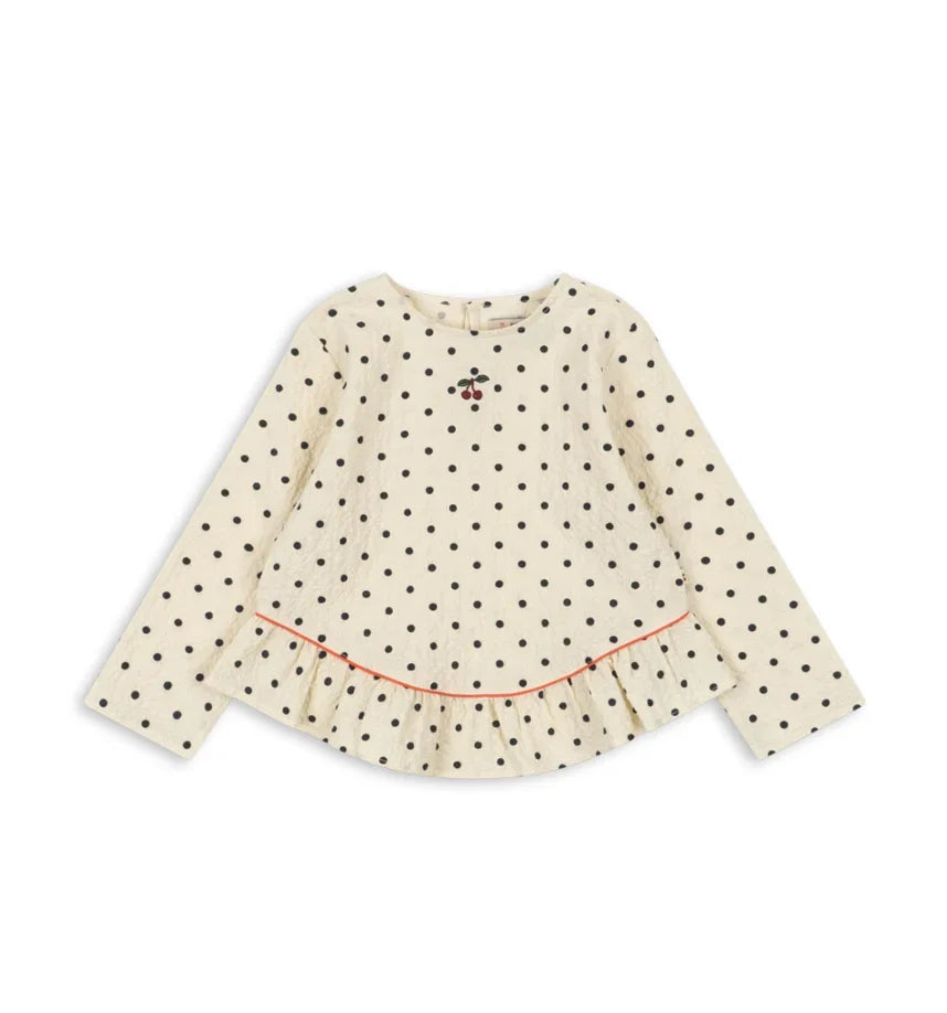 Verão 2026 Meninas KS Vestido Estampado de Bolinhas Roupa de Férias Menina Camisolas de Manga Comprida Calças Estilo Preppy Infantil Vestidos Conjunto de Roupa para Crianças