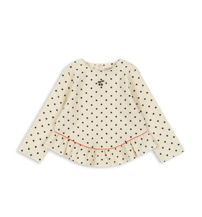 Verão 2026 Meninas KS Vestido Estampado de Bolinhas Roupa de Férias Menina Camisolas de Manga Comprida Calças Estilo Preppy Infantil Vestidos Conjunto de Roupa para Crianças