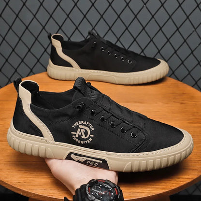 Men's Flat Sneakers Spring Casual Breathable Round Head Lace-up Lightweight Non-slip Canvas Shoes Sapatos Casuais Masculinos