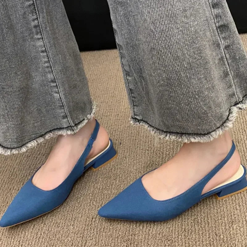 2025 Summer Ladies New Sexy Pointed Retro Solid Color High Heels PU Leather Designer Casual Outdoor Slingback Party Ladies Sanda