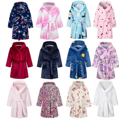Winter Christmas Bath Robe For Girls Pajamas Animal Hooded Robes Children Dressing Gown Boys Sleepwear Kids Bathrobe 6 8 10 12Y