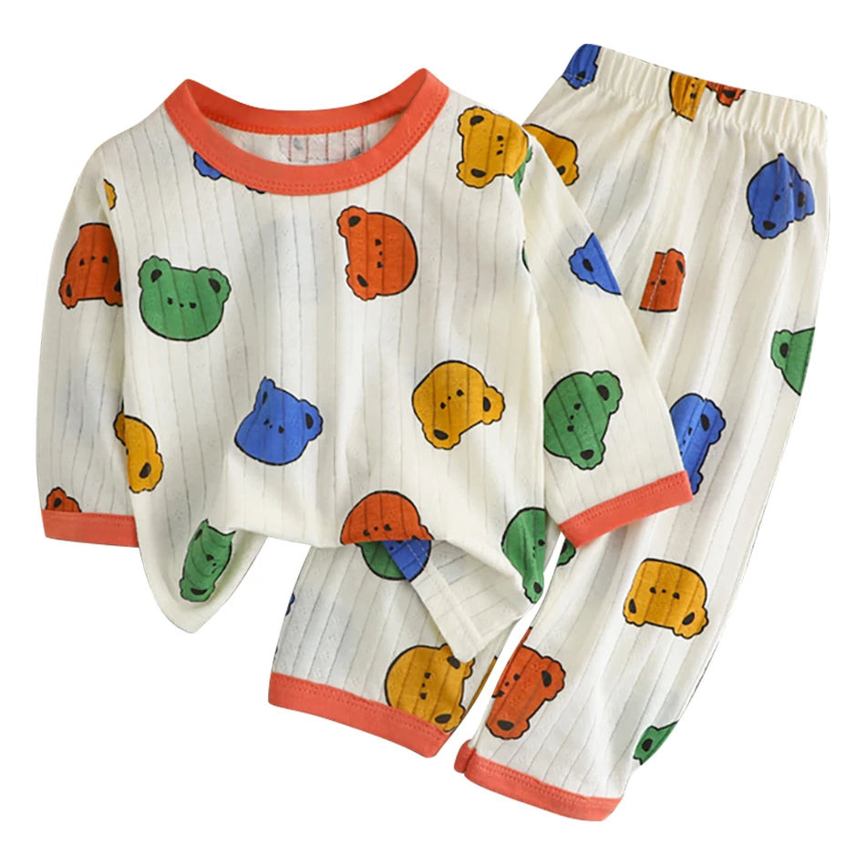 Cute and Comfortable Summer Children Home Wear Long Sleeve Pants Set Cotton Baby Sleepwear Air-Conditioned Rooms Pajama Sets