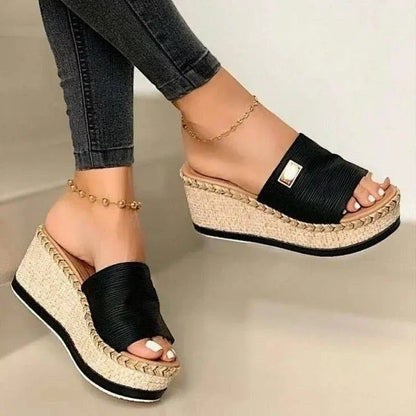 Sandálias de Salto Alto para Mulher Fundo Grosso Sapatos Casuais Senhora Lazer Verão Sandálias de Cunha Sapatos de Mulher Chinelos de Plataforma para Mulher