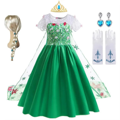 Traje da Elsa para Meninas Vestido Verde de Festa de Aniversário Fantasia Crianças Cosplay Vestido de Princesa para Festa de Carnaval Vestidos Infantis