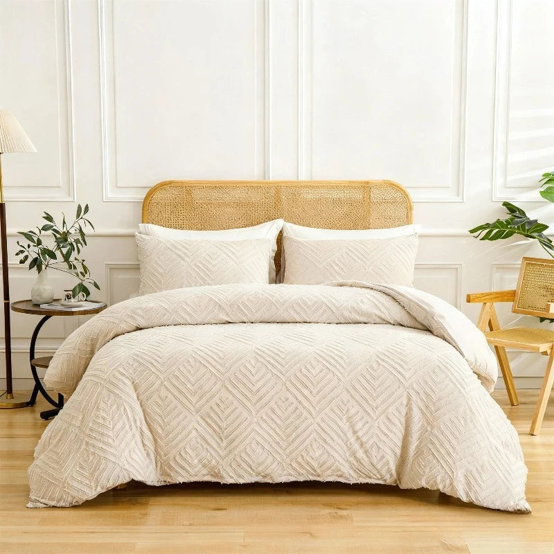 2/3pcs Tufted Beige Duvet Cover Full/Queen/King Size Boho Tufted Microfiber Bedding Set All Seasons for Home Wedding Decoration