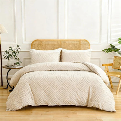 2/3pcs Tufted Beige Duvet Cover Full/Queen/King Size Boho Tufted Microfiber Bedding Set All Seasons for Home Wedding Decoration