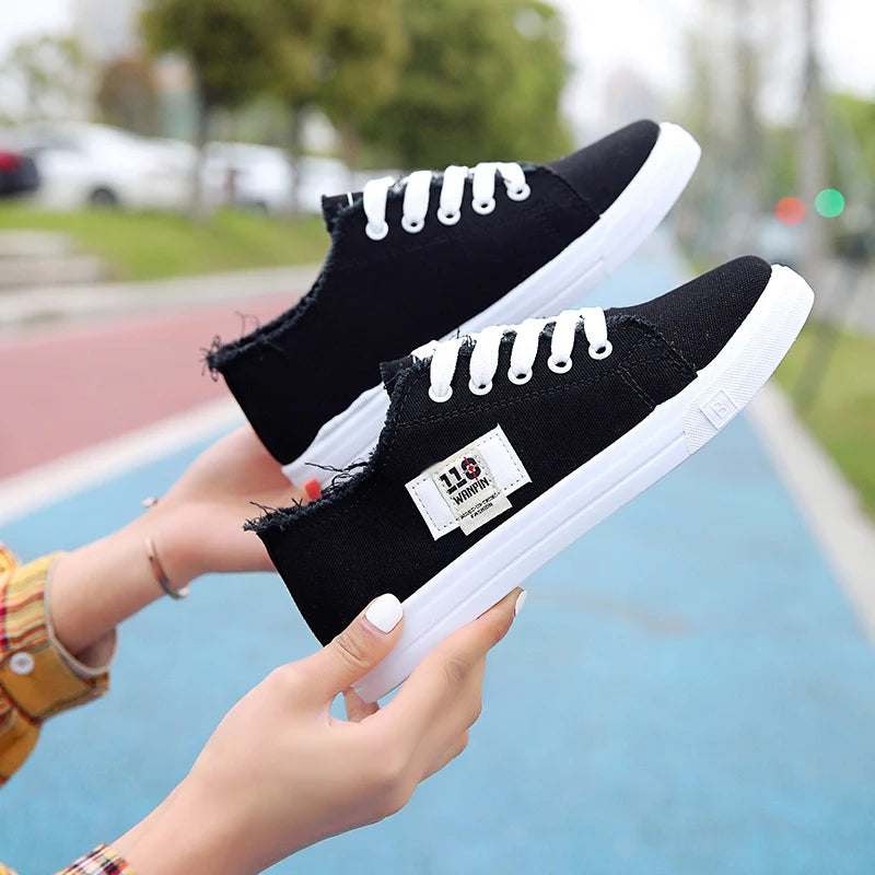 Spring Summer Women Canvas Sneaker Low Top Denim Sneakers Ladies Lace-Up Flat Canvas  Board Shoes Female sapatos femininos