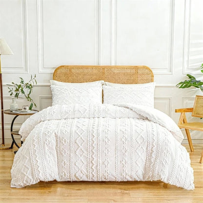 2/3pcs Tufted Beige Duvet Cover Full/Queen/King Size Boho Tufted Microfiber Bedding Set All Seasons for Home Wedding Decoration