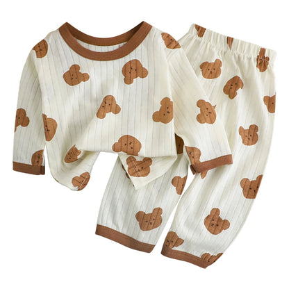 Cute and Comfortable Summer Children Home Wear Long Sleeve Pants Set Cotton Baby Sleepwear Air-Conditioned Rooms Pajama Sets