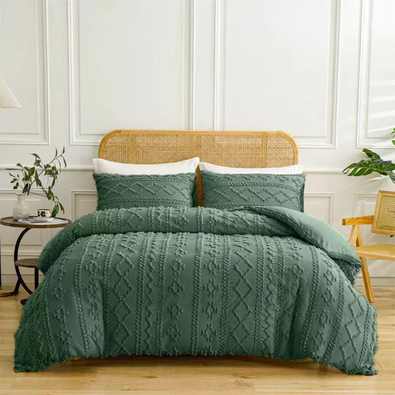 2/3pcs Tufted Beige Duvet Cover Full/Queen/King Size Boho Tufted Microfiber Bedding Set All Seasons for Home Wedding Decoration