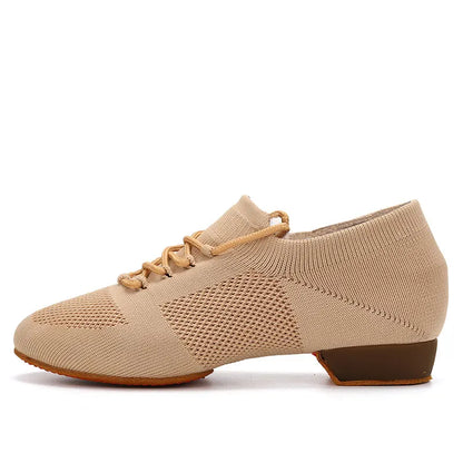 Sapatilhas de Dança para Mulheres, Sapatos de Professor em Malha, Sola Macia, Salto Baixo, Sapatilhas de Treino de Dança Latina, Sapatilhas de Dança de Ballet, Sapatilhas de Salão de Jazz para Meninas