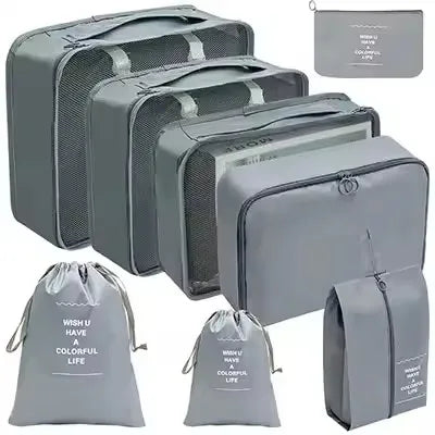 Travel Organizer Set - Suitcase Packing Cubes 8 Pieces Portable Wardrobe Luggage Storage Bags for Clothes & Shoes