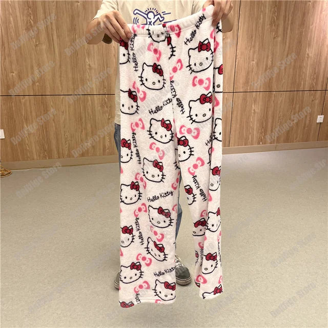 Winter Y2K Kitty Cat Pajamas Pants KT Anime Women's Pajama Pants Cartoon Fashion Home Sleepwear Trousers Leisure Home Clothing