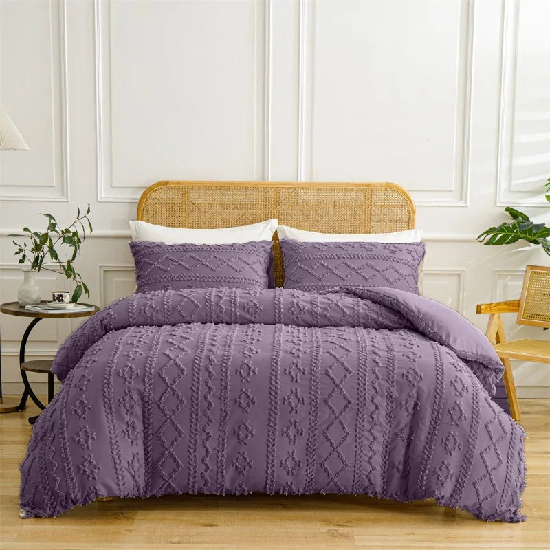 2/3pcs Tufted Beige Duvet Cover Full/Queen/King Size Boho Tufted Microfiber Bedding Set All Seasons for Home Wedding Decoration