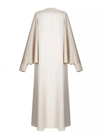 Vestido de Noite Comprido Mulher Muçulmana de Cor Sólida Gola Redonda Manga Comprida Asa de Morcego Solta com Abertura até ao Chão