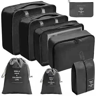 Travel Organizer Set - Suitcase Packing Cubes 8 Pieces Portable Wardrobe Luggage Storage Bags for Clothes & Shoes