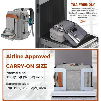 Mochila de viagem com porta de carregamento USB, vários sacos organizadores e compartimento para sapatos, mochila de bagagem de gr