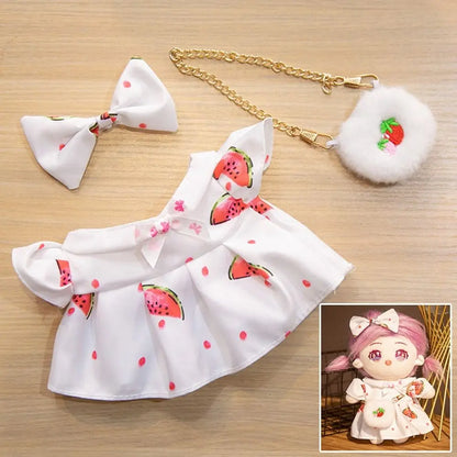 Fashion Dresses with Headband Decoration 20cm Cotton Doll Lovely Spring Summer Princess Dresses Pants Plush Dolls Clothes