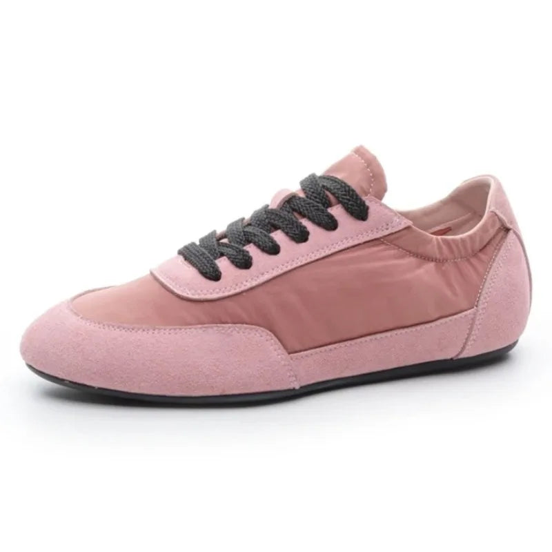 Unique Patchwork Design Sneakers Women Fashion Suede Round Toe Lace Up Derby Shoes Light Soft Sole Casual Shoes Tenis De Mujer