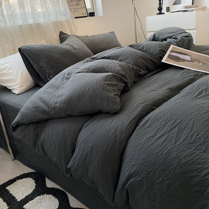 Fashion Dark Gray Duvet Cover Sets Brushed Quilt Covers Single Double Queen Bedding Sets Pillowcase Boys Solid Comforter Cover
