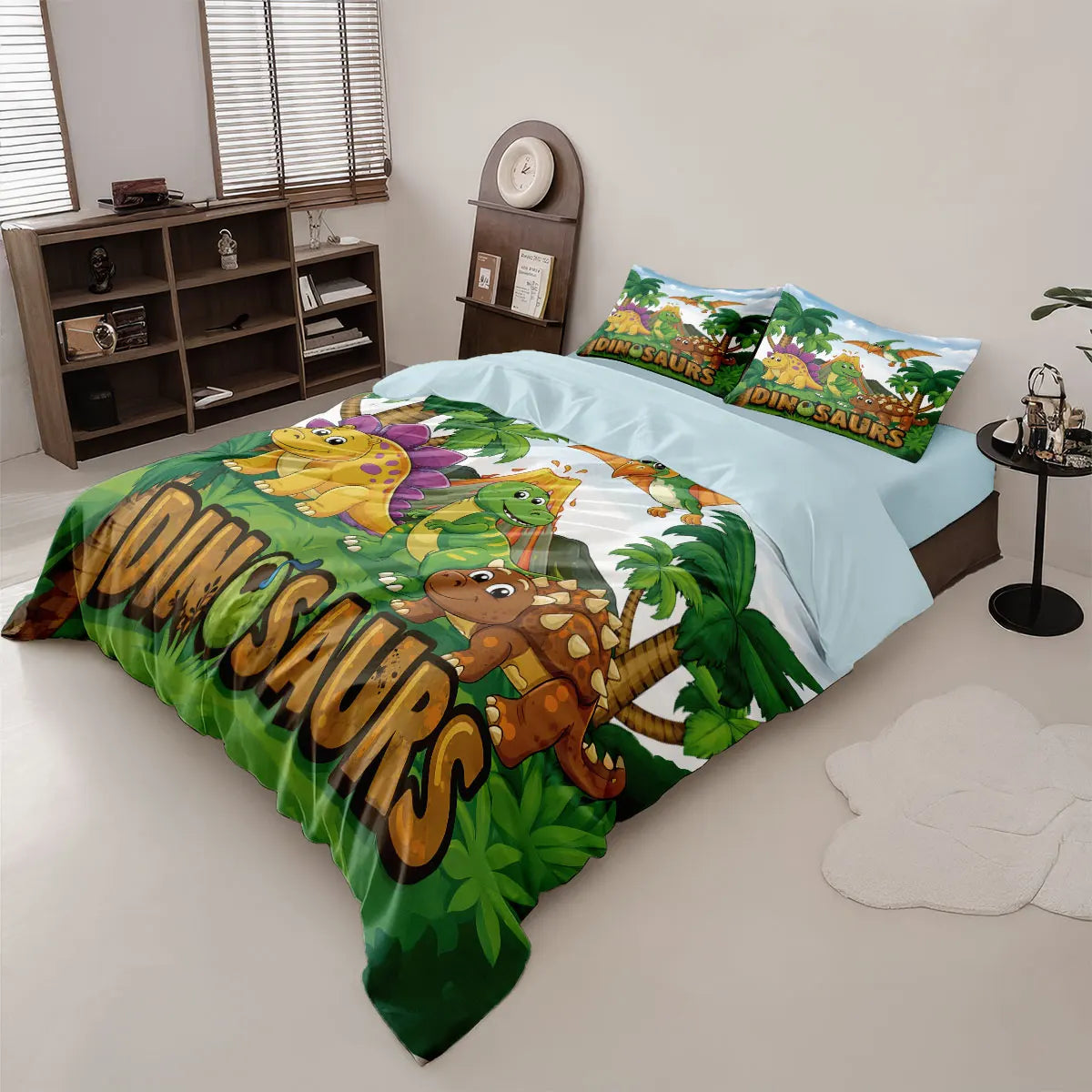 3pcs Cartoon Dinosaur Print Coreless Duvet Set, Multi Size Bedroom Bedding Decoration, Machine Washable