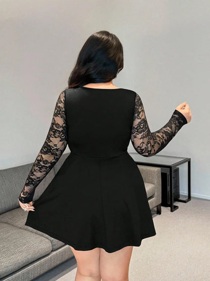 Plus Size Womens Dress Lace Long Sleeve Ruched Dress Lace Mini Dress Fit Casual Chic Apparel Dresses Spring Summer Daily Dress