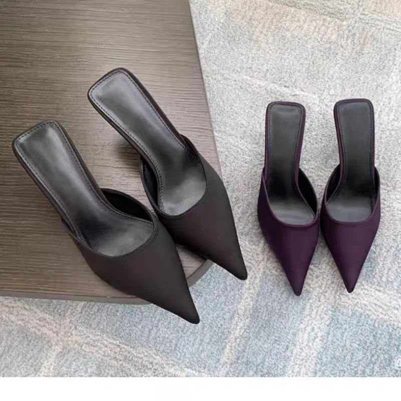 Women's Muller Slippers 2026 Summer New Women High Heel Sandals Elegant High-heeled Slides for Women Pointed Toe Slides 524