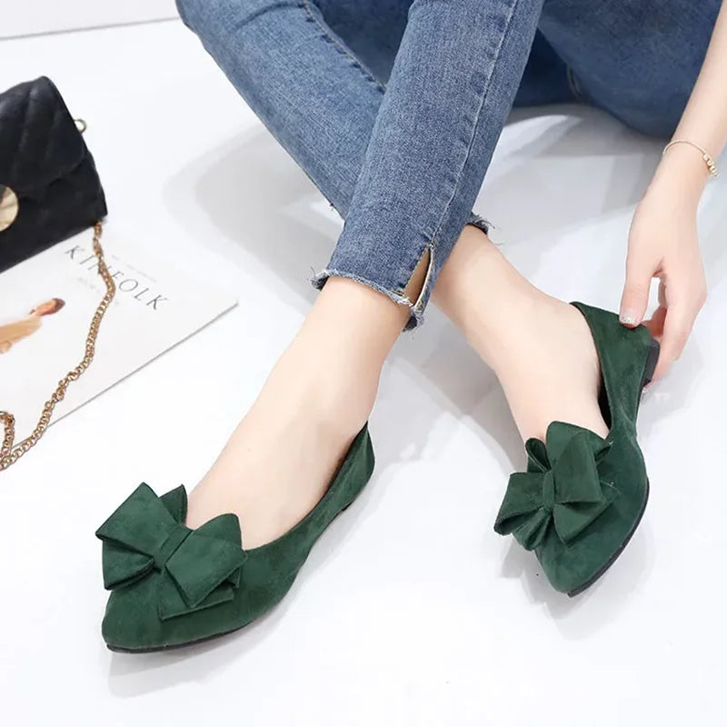 Mulher Moda Laço Verde Flock Sapatilhas Zapatos De Mujer Sapatos Casuais de Senhora Pretos para Escritório e Festa Sapatos Femininas A99