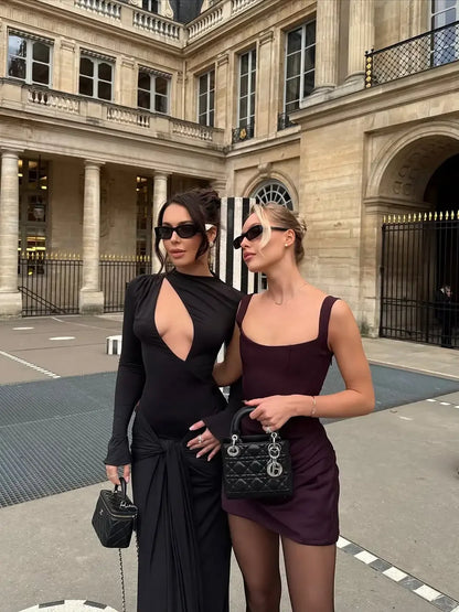 Women Square-neck Halter Mini Dress Sexy Pleated Sleeveless Backless High Waist Bodycon Dresses 2026 New Fashion Party Robes