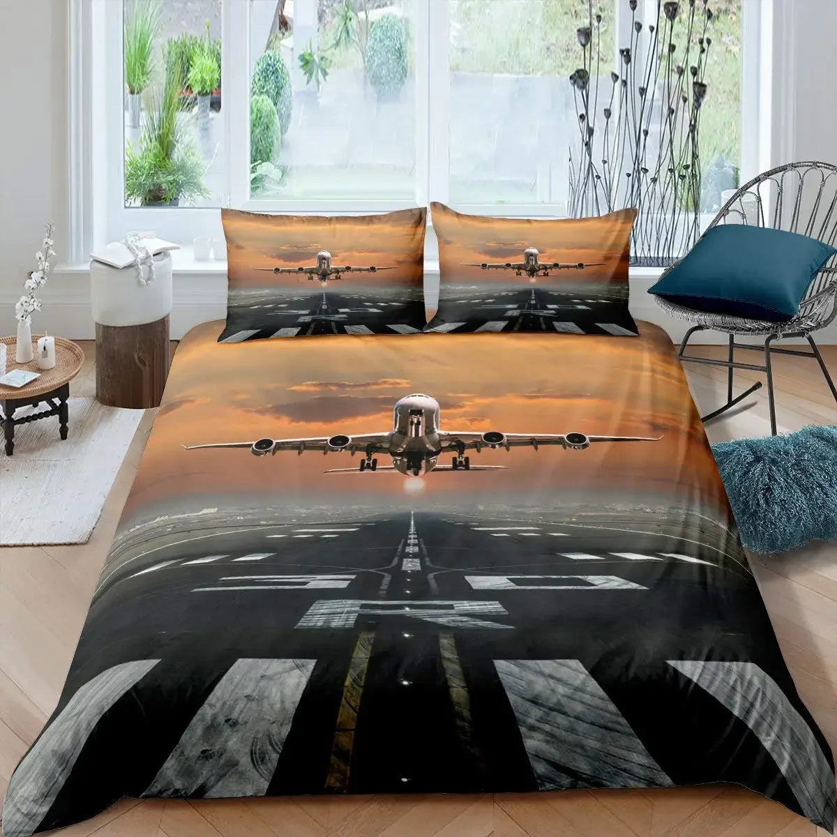 Boys Airplane Duvet Cover Set Children Teens Aviation Aircraft Runway Bedding Set 3D Airplane Cover Room Decortion for Adults