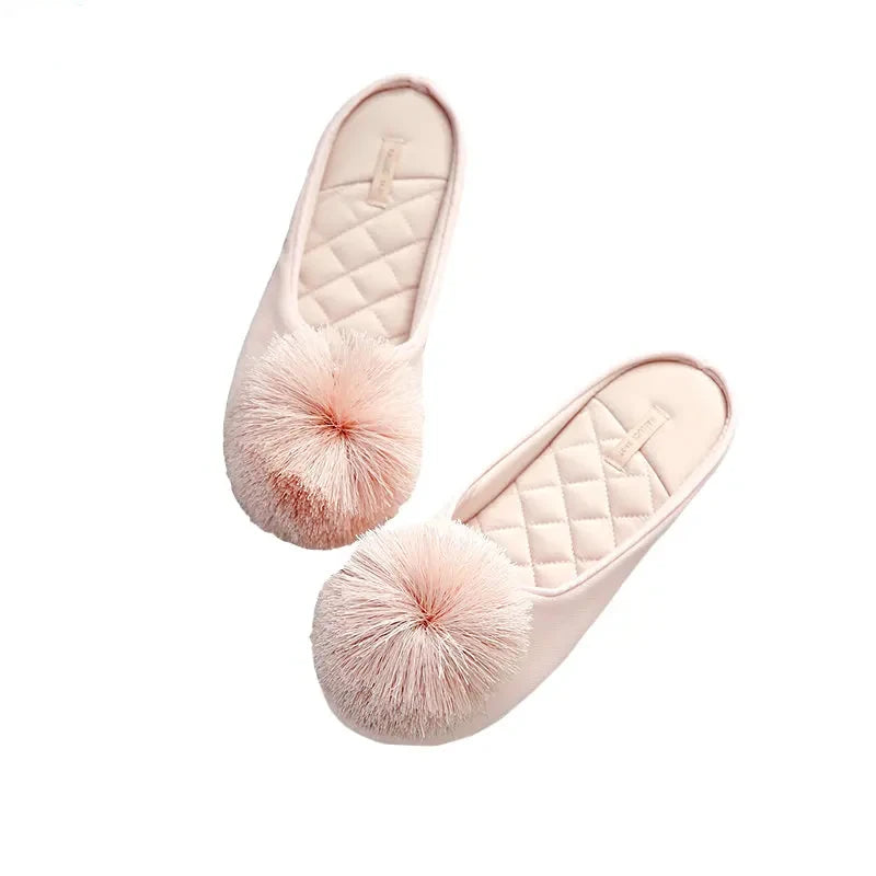 Women Home Slippers Indoor Winter Slippers Flat Silk  Adult Ladies Soft Slipper House Mules