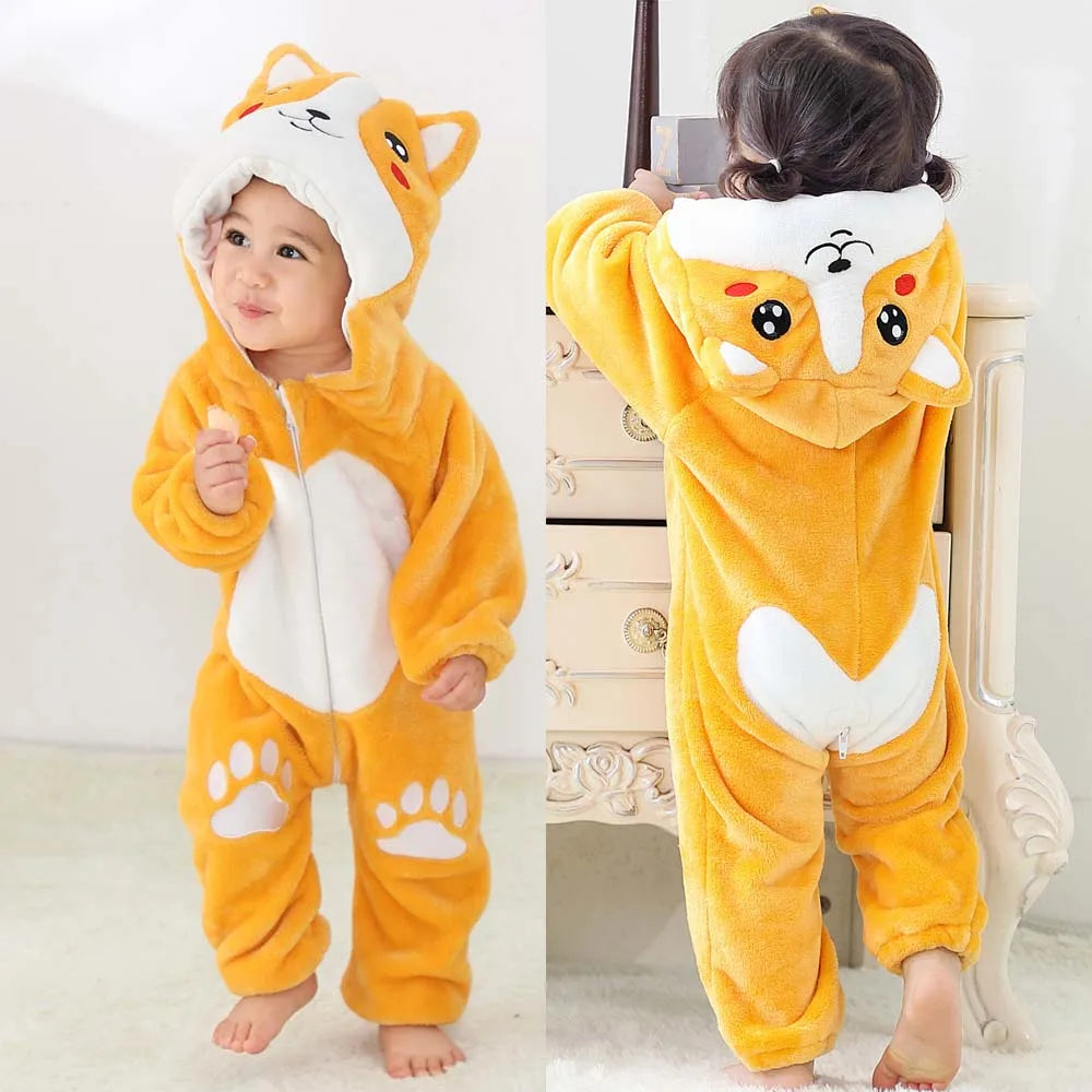 Toddler Boys Girls Kigurumi Pajamas 0-4 Years Children Sleepwear Winter Baby Rompers Infant Flannel Warm Clothes Animal Onesies