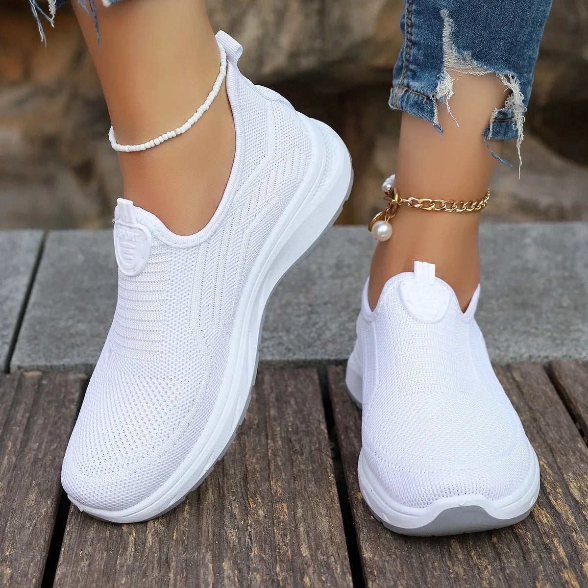 Sapatilhas Slip On para Mulher, Sapatilhas Respiráveis Brancas para Mulher, Sapatilhas Casuais, Sapatilhas Desportivas, Sapatilhas Vulcanizadas Confortáveis para Mulher