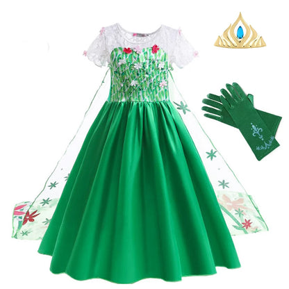 Traje da Elsa para Meninas Vestido Verde de Festa de Aniversário Fantasia Crianças Cosplay Vestido de Princesa para Festa de Carnaval Vestidos Infantis