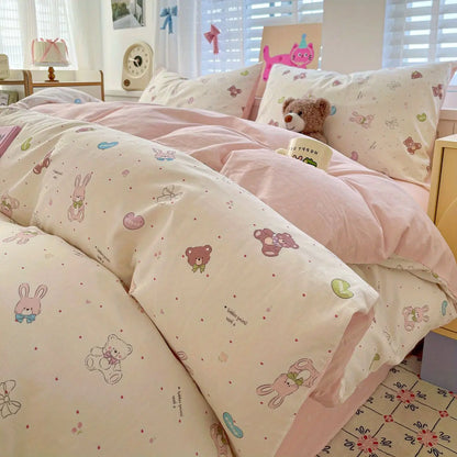 Kids Adult Duvet Cover Set with Bed Flat Sheet Pillowcases Cute Cartoon Single Queen Size Home Hotel Dormity Bedding Set