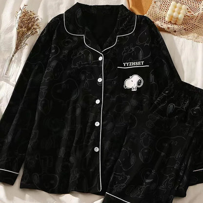 Snoopy Cartoon Spring Autumn Pajamas Long Sleeve Pants Summer Milk Silk Warm Home Clothes sleepwear Men's Women's Nightgown Gift