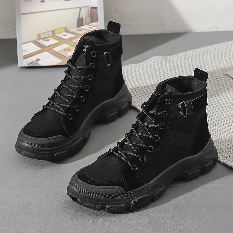 Women Boots Canvas Ankle Boots for Women Platform Desert Boots High-top Shoes Woman Hiking Women's Sneaker Trend Motorcycle Boot