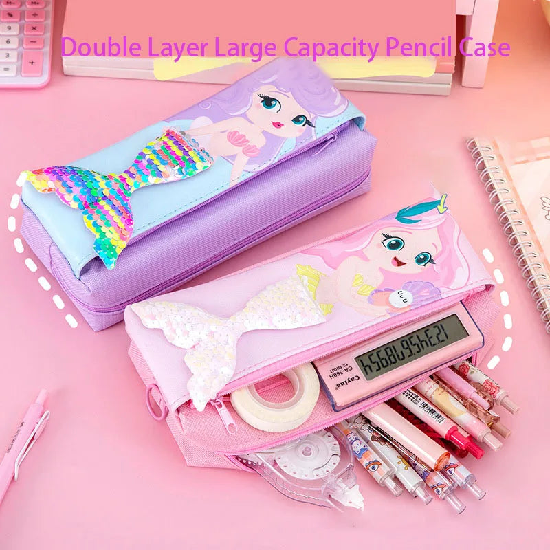 Mermaid Pencil Case Estuche Escolar Pencil case School Supplies Sequins Pencil Pouch Kawaii Stationery Pencil Cases For Girls